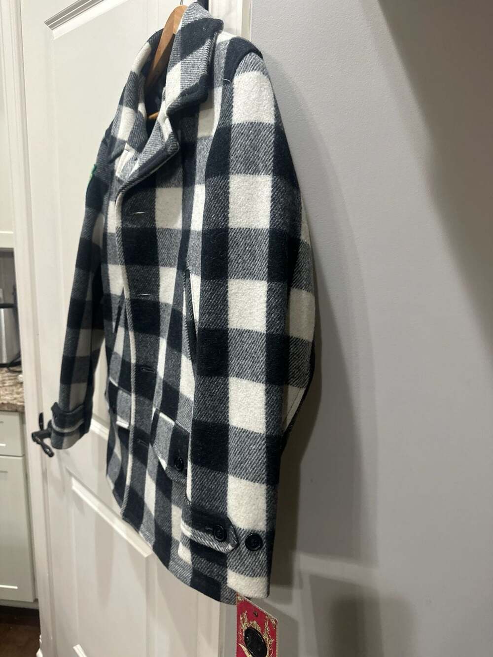 Vtg Schott NYC 737US White/Black Buffalo Plaid Wool Car Coat with Patch - Picture 4 of 6